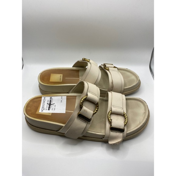 Dolce Vita Keni Slides Cream Leather Double Buckle Platform Sandals Size 7.5 - Picture 3 of 8
